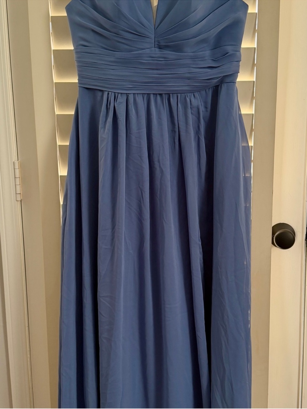 V-Neck Light Blue Maxi Dress with Ruched Waist